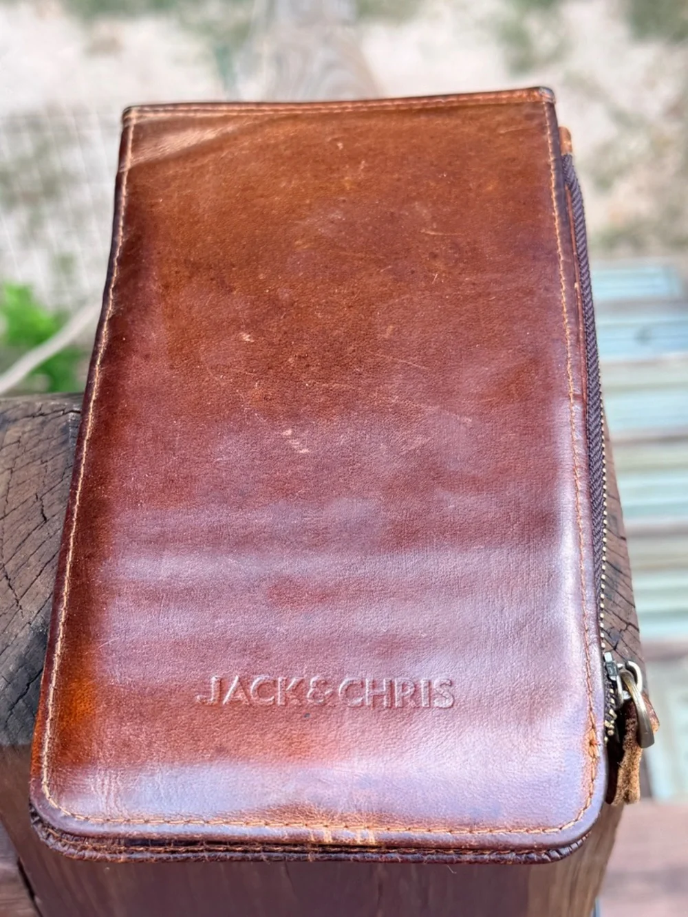 Jack & Chris Brown Leather Credit Card  Organizer Wallet with Zip Coin Pouch